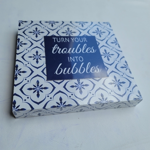 Turn your TROUBLES into BUBBLES wall decor sign Navy Blue White 8 x 8 - Picture 4 of 7